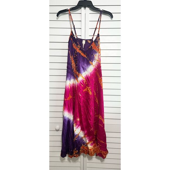 NWT RAGA Midi Dress SMALL Tie Dye Hippie Embroidered Jacquard Eyelet Ruffle Art - Picture 1 of 7